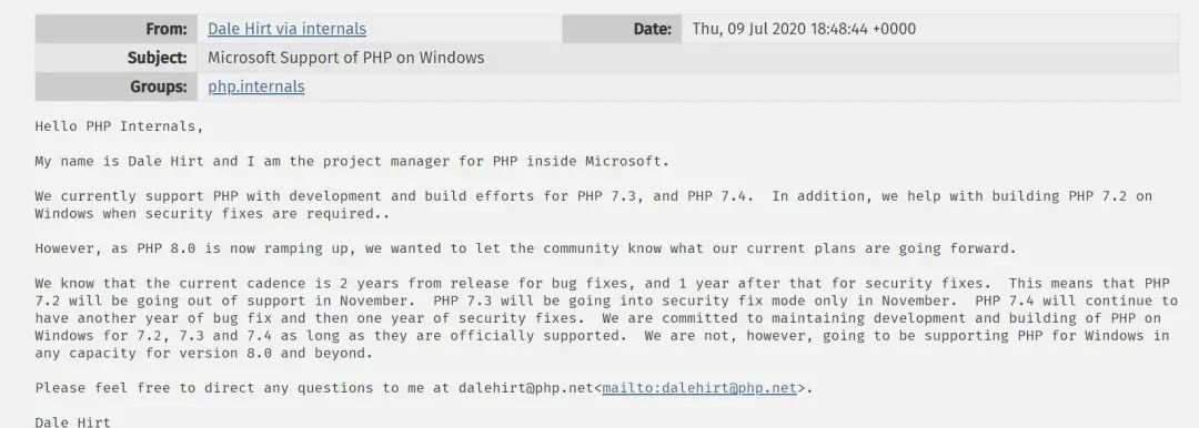 微软宣布 Windows 将停止支持 PHP