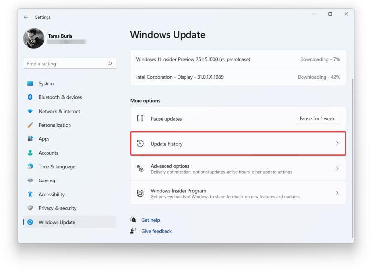 显示如何卸载 Windows 11 更新的 Windows 设置应用